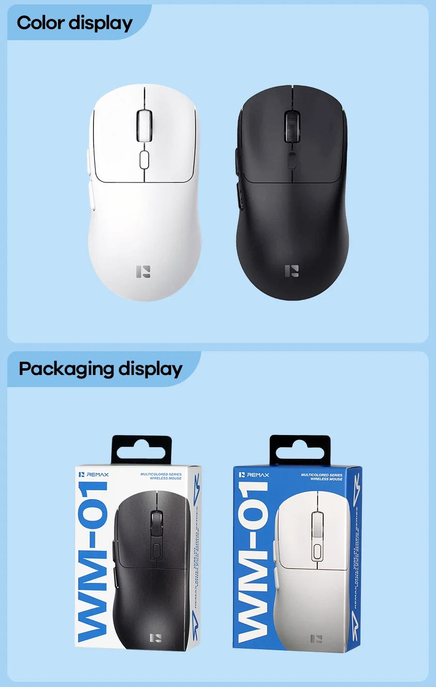 REMAX WM-01 wireless mouse packaging and included accessories