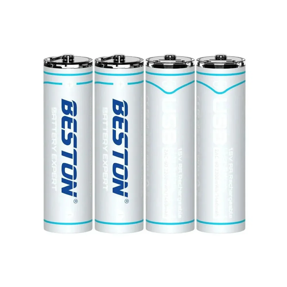 Beston 4PCS 1.5V AA Lithium Rechargeable Battery 2200mAh Type-C Port
