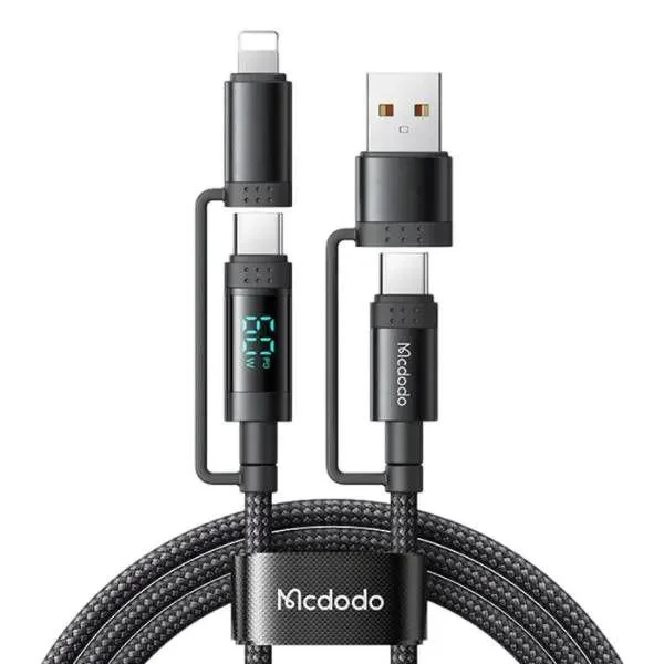 Mcdodo CA-1990 4-in-1 Digital Display Universal Travel Cable 60W Output USB-C/USB-A to USB-C/Lightning 1.2M