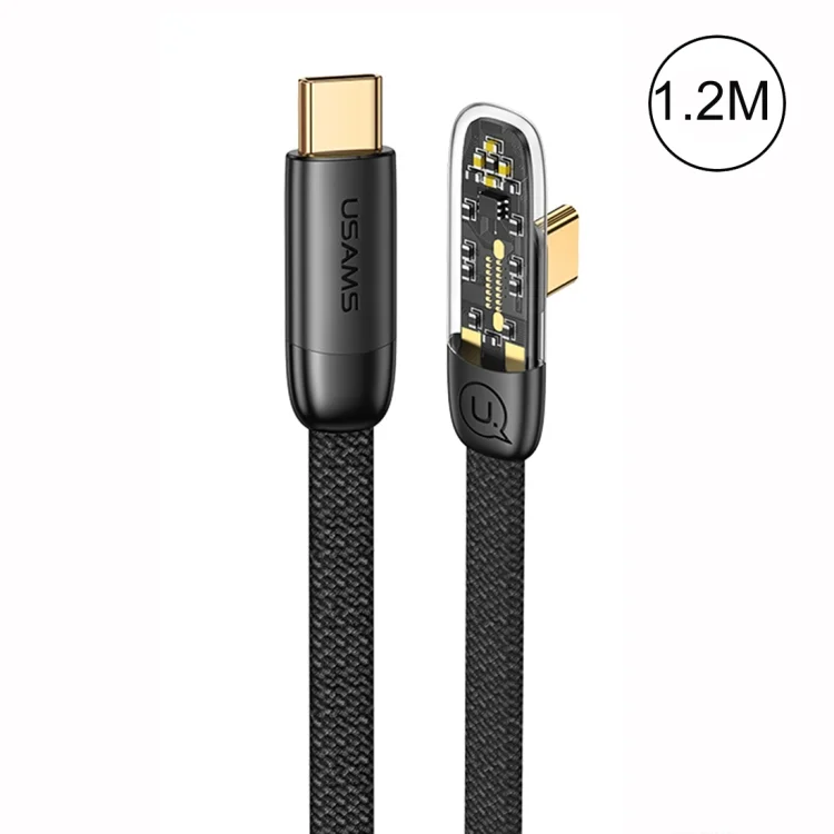 USAMS US-SJ584 PD 100W Iceflake Series Type-C to Type-C Right Angle Transparent Fast Charge Data Cable USAMS US-SJ584 PD 100W Iceflake Series Type-C to Type-C Right Angle Transparent Fast Charge Data Cable