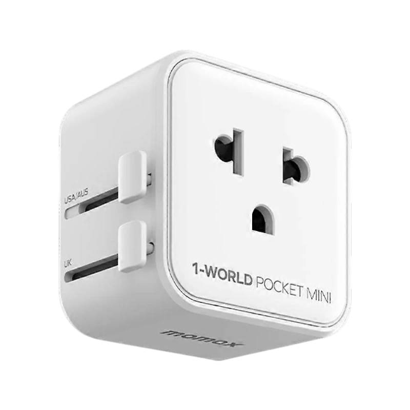Momax UA37 travel adapter showing universal plug rotation