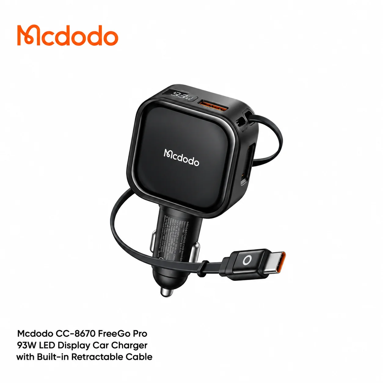 Mcdodo CC-8670 FreeGo Pro 93W LED Display Car Charger with Built-in Retractable Cable
