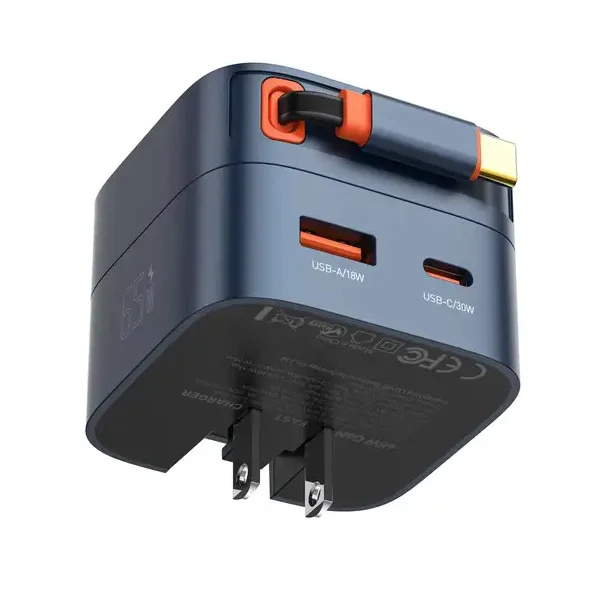 LDNIO Q10 65W GaN Fast Charger with 80cm Retractable Cable for Laptop, Tablet & Phone