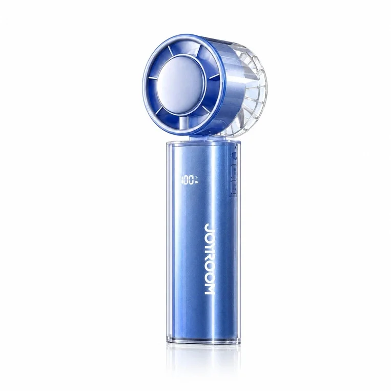 Joyroom JR-CY737 Ice Crystal Handheld Fan in use showing cooling plate and airflow