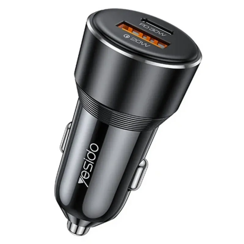 YESIDO Y64 Premium 50W Dual-Port USB Car Charger with USB-C PD and USB-A Output