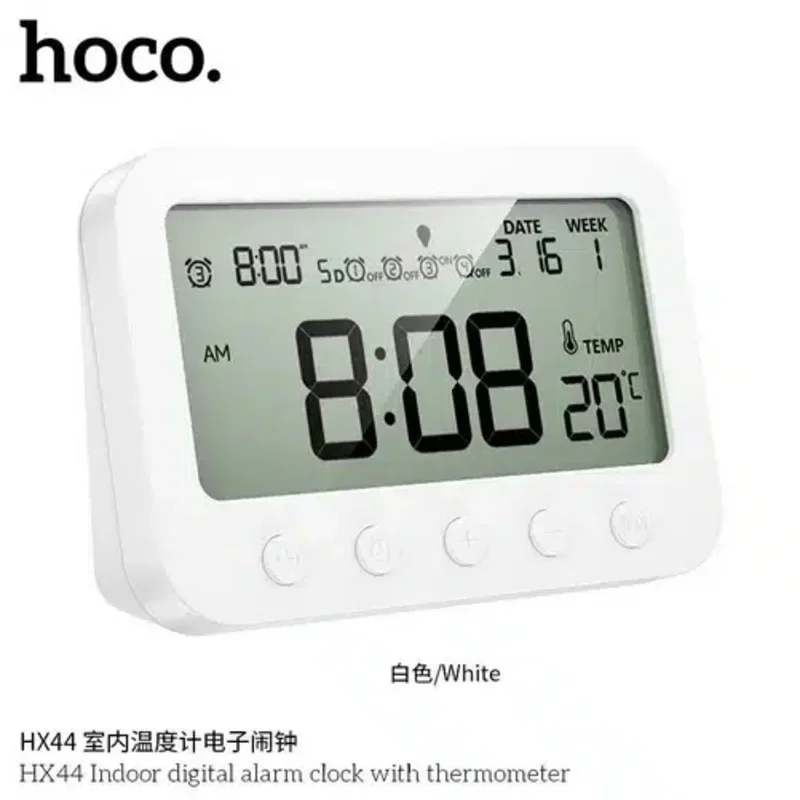 HOCO HX44 Smart Digital Alarm Clock with Indoor Thermometer LED Display & Thermometer
