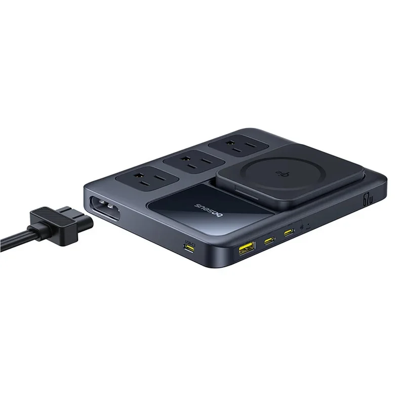 Baseus Nomos Qi2 8-in-1 Slim Charging Station 67W with 15W Wireless Charging & US 3-Pin Plug