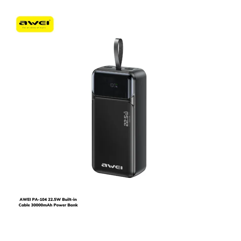 AWEI PA-104 22.5W Built-in Cable 30000mAh Power Bank AWEI PA-104 22.5W Built-in Cable 30000mAh Power Bank