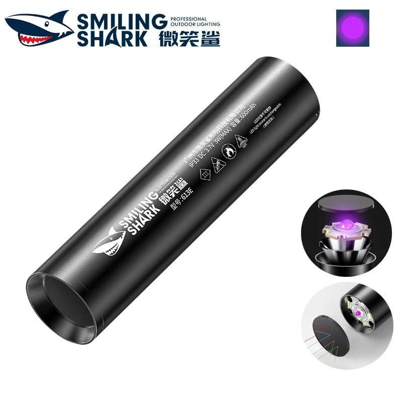 SmilingShark 613E 365nm UV LED Mini Flashlight USB Rechargeable