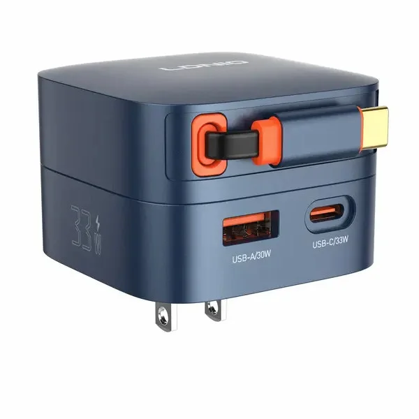 LDNIO Q9 33W Safe PD Fast Charger with Retractable Type-C Cable for USB-C Devices