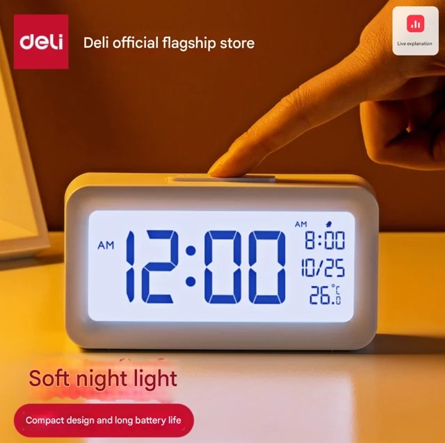 Deli LE103-WH Electronic Digital Alarm Clock