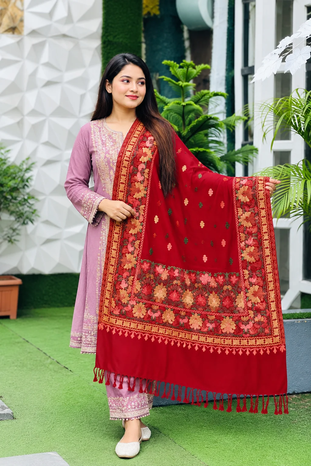 কাশ্মিরী চাদর লাল ছোট ফুল 1