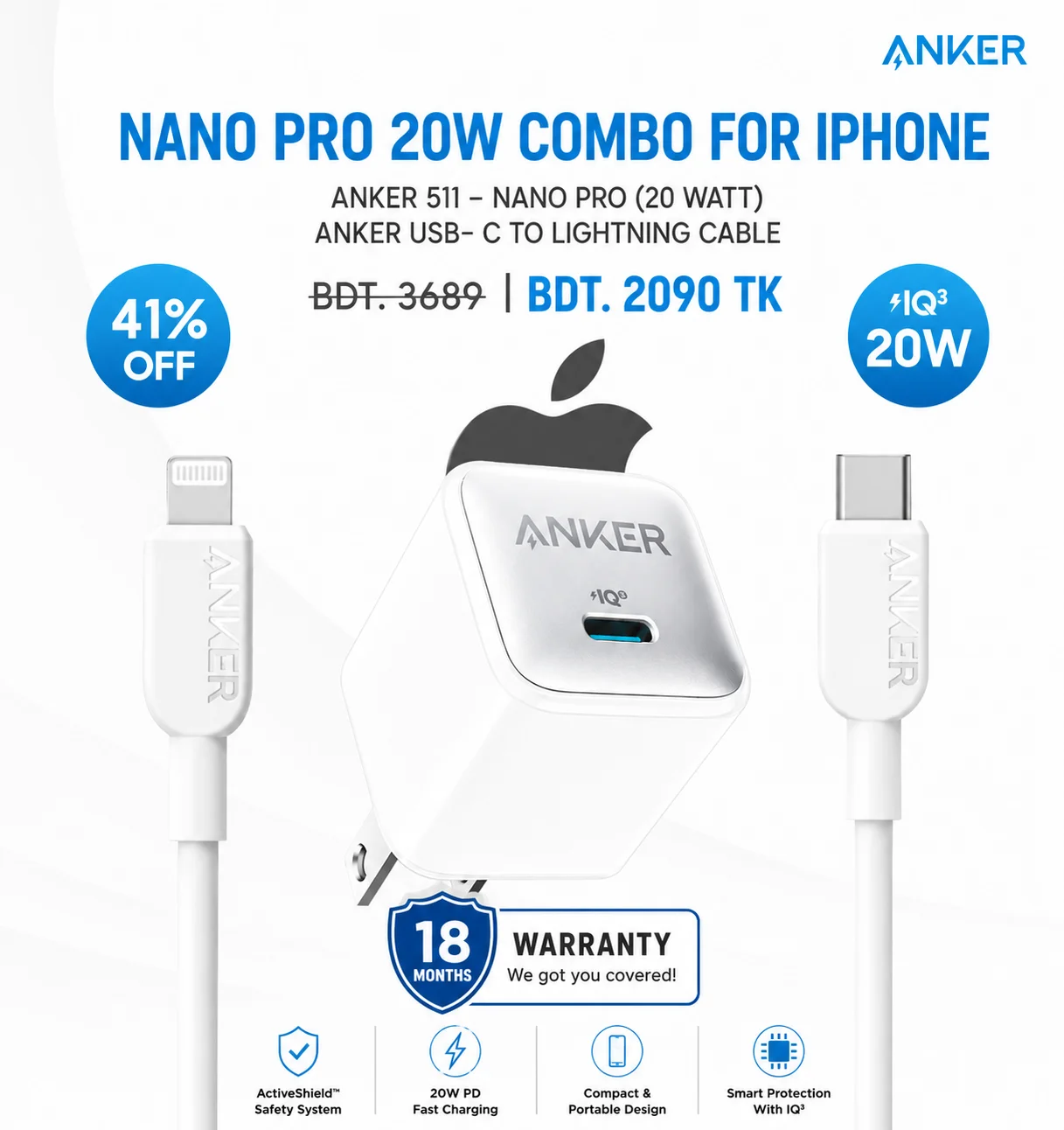 Anker Nano Pro 20w Combo For IPhone