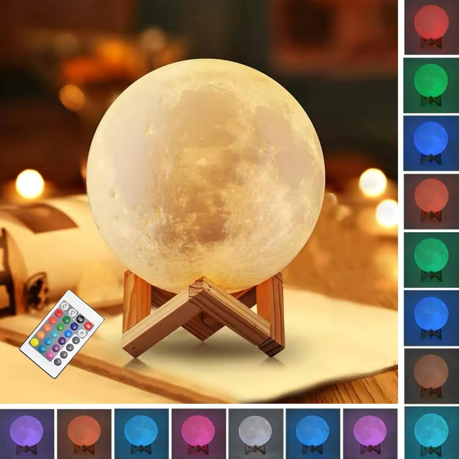 Rechargeable 16 Color Moon Lamp with Stand