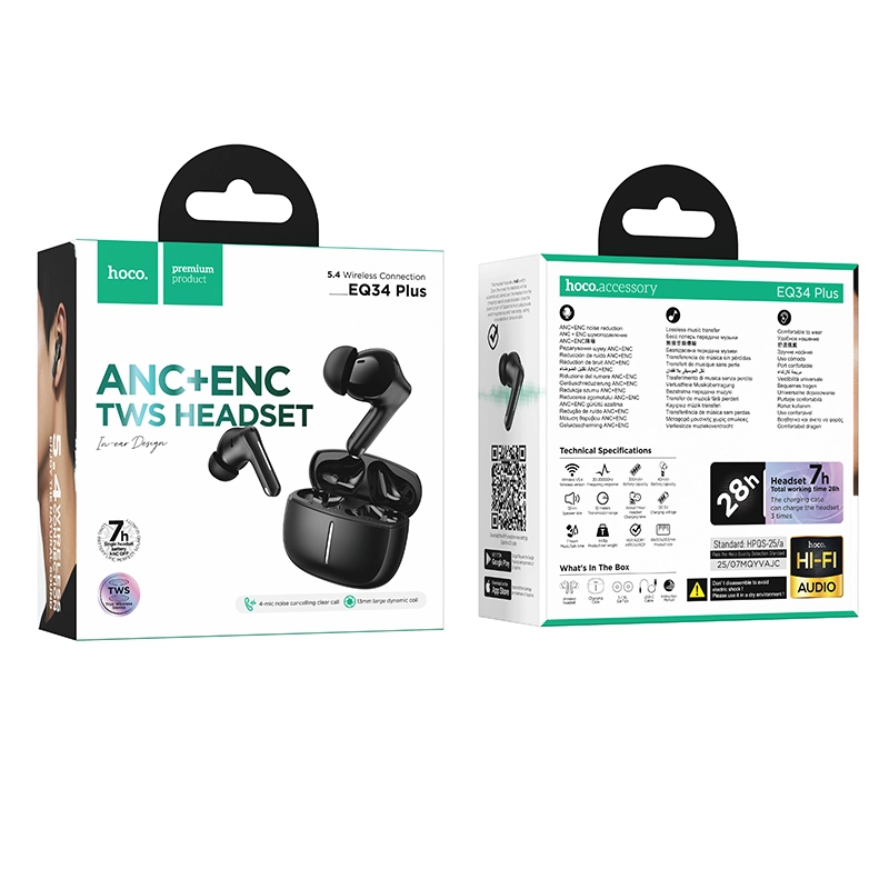 Hoco EQ34 Plus Rima ANC+ENC TWS Earbud (App Supported) | Long 7-Hour Playtime & Bluetooth 5.4
