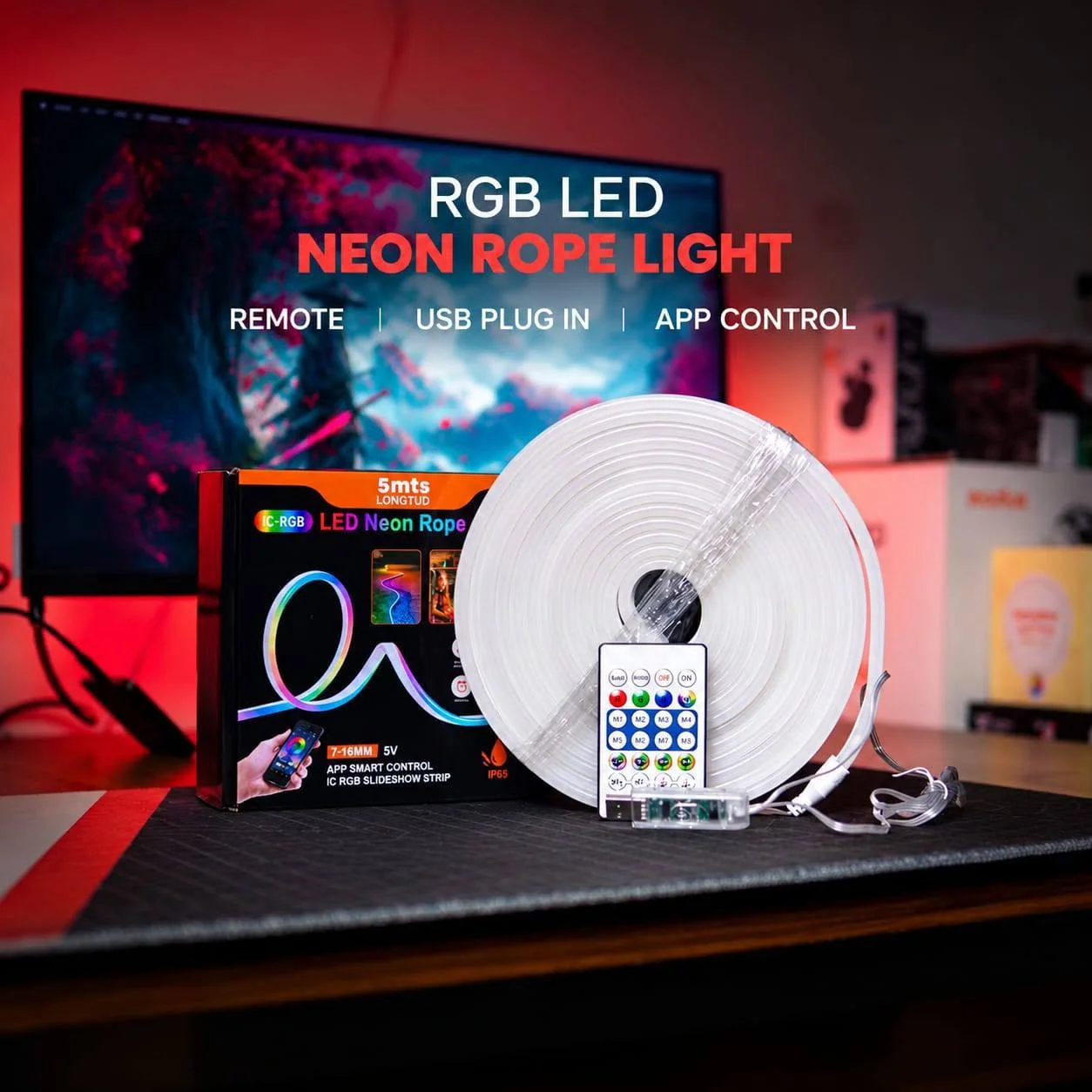RGBIC Neon LED Strip Light USB Powered – Multicolor Sync & Chasing Effects