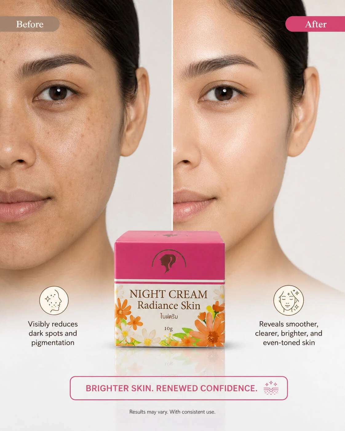 Night Cream Radiance Skin, Anti Blemish Cream Night Radiance Cream- 10gm ( Thailand)