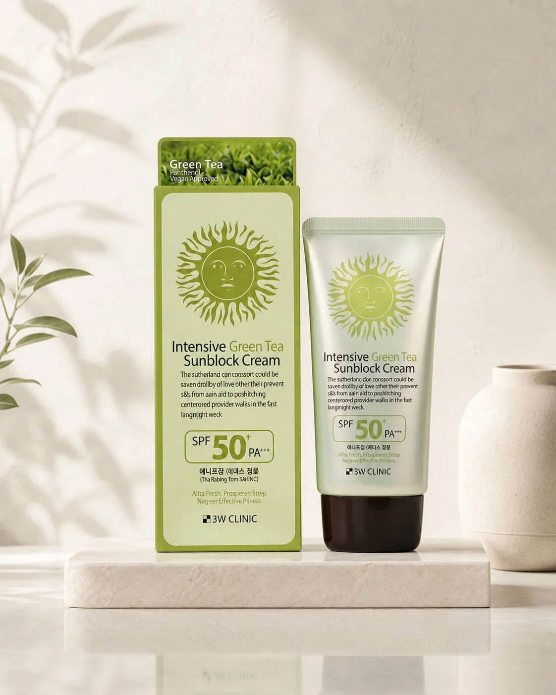 3W Clinic Intensive Green Tea Sunblock Cream SPF 50 PA - 70ml