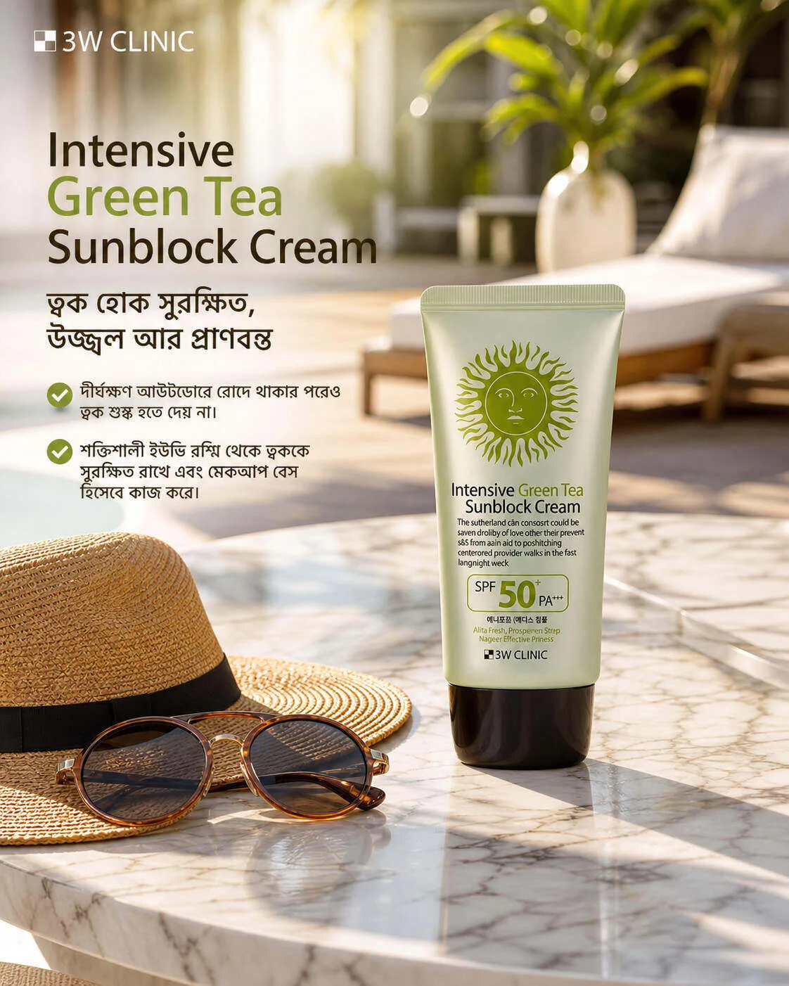 3W Clinic Intensive Green Tea Sunblock Cream SPF 50 PA - 70ml