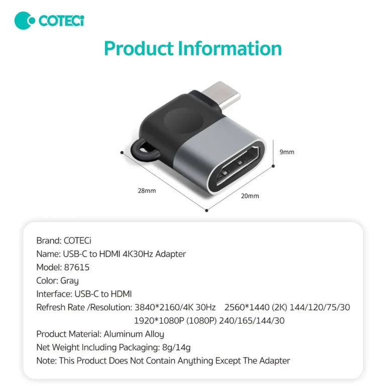 COTECi 87615 USB-C to HDMI 4K30Hz Adapter