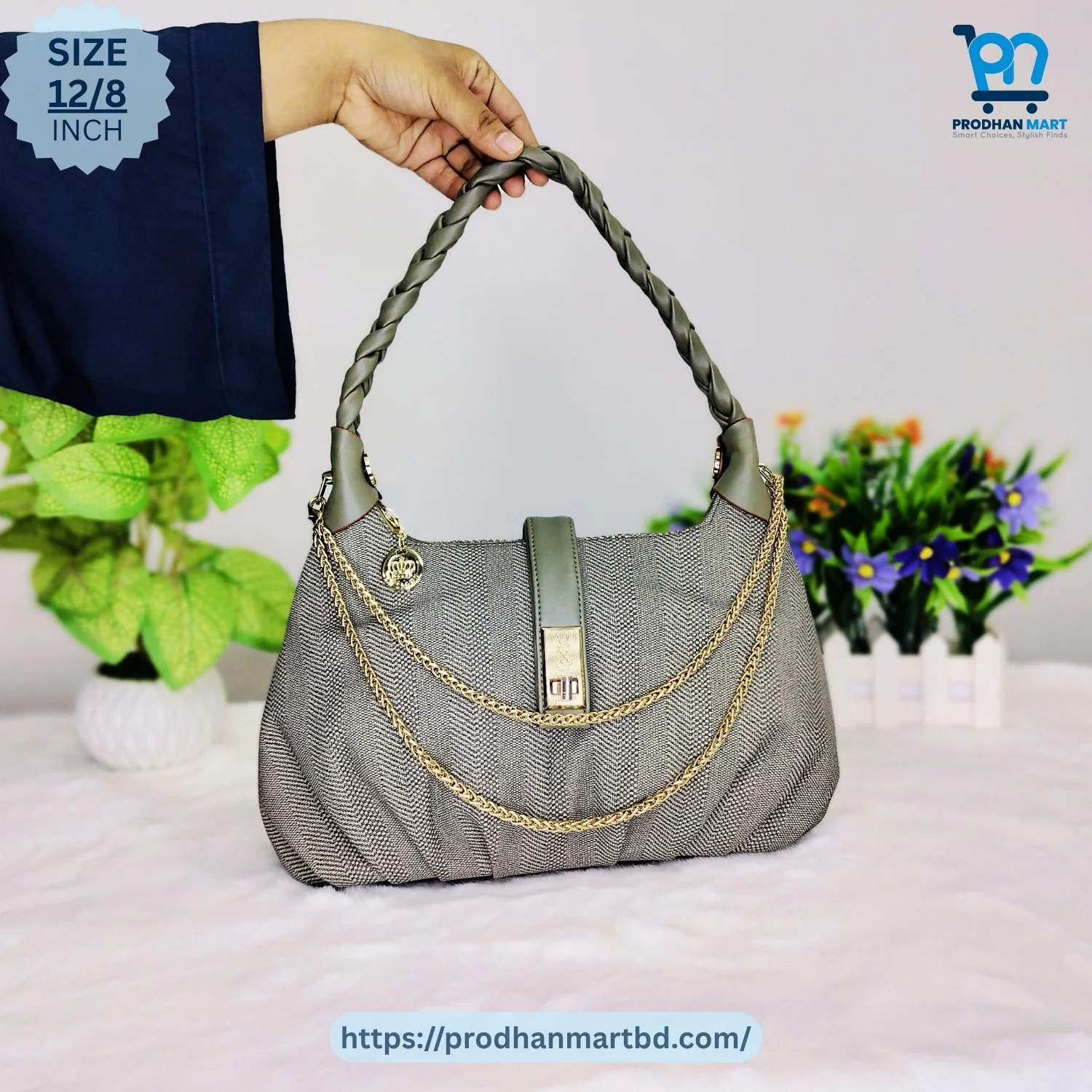 Elegant Chain Handle Shoulder Bag (Grayish Green Color) Elegant Chain Handle Shoulder Bag (Grayish Green Color)