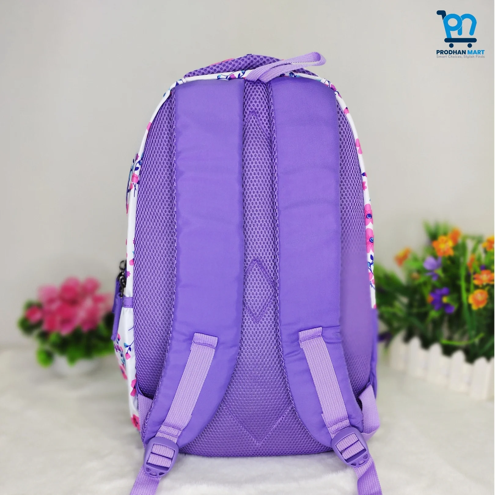 (Class 4-10) Floral Print School Bag (Light Purple Color)