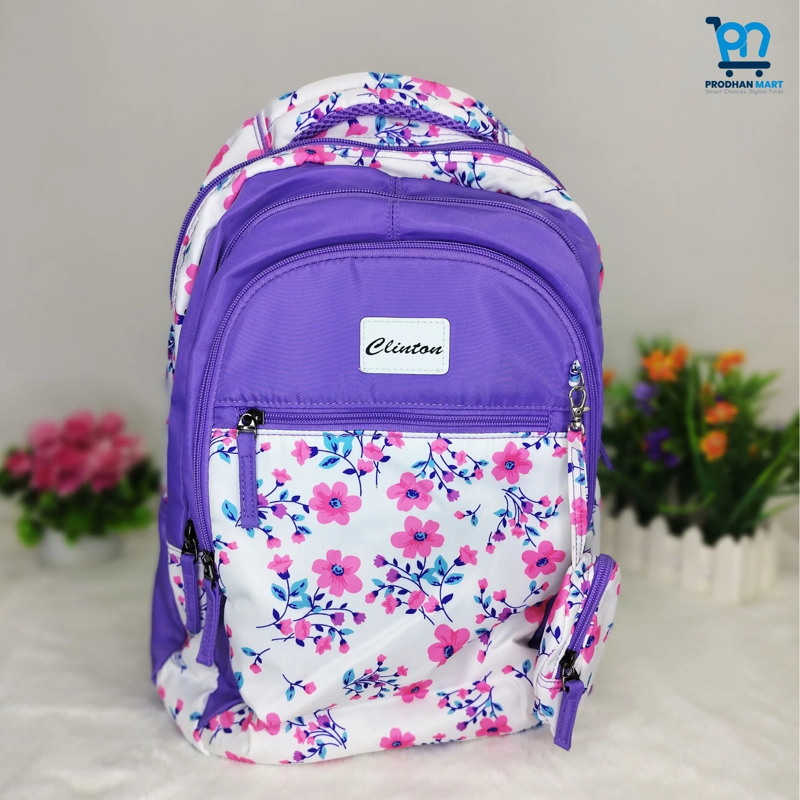 (Class 4-10) Floral Print School Bag (Light Purple Color)
