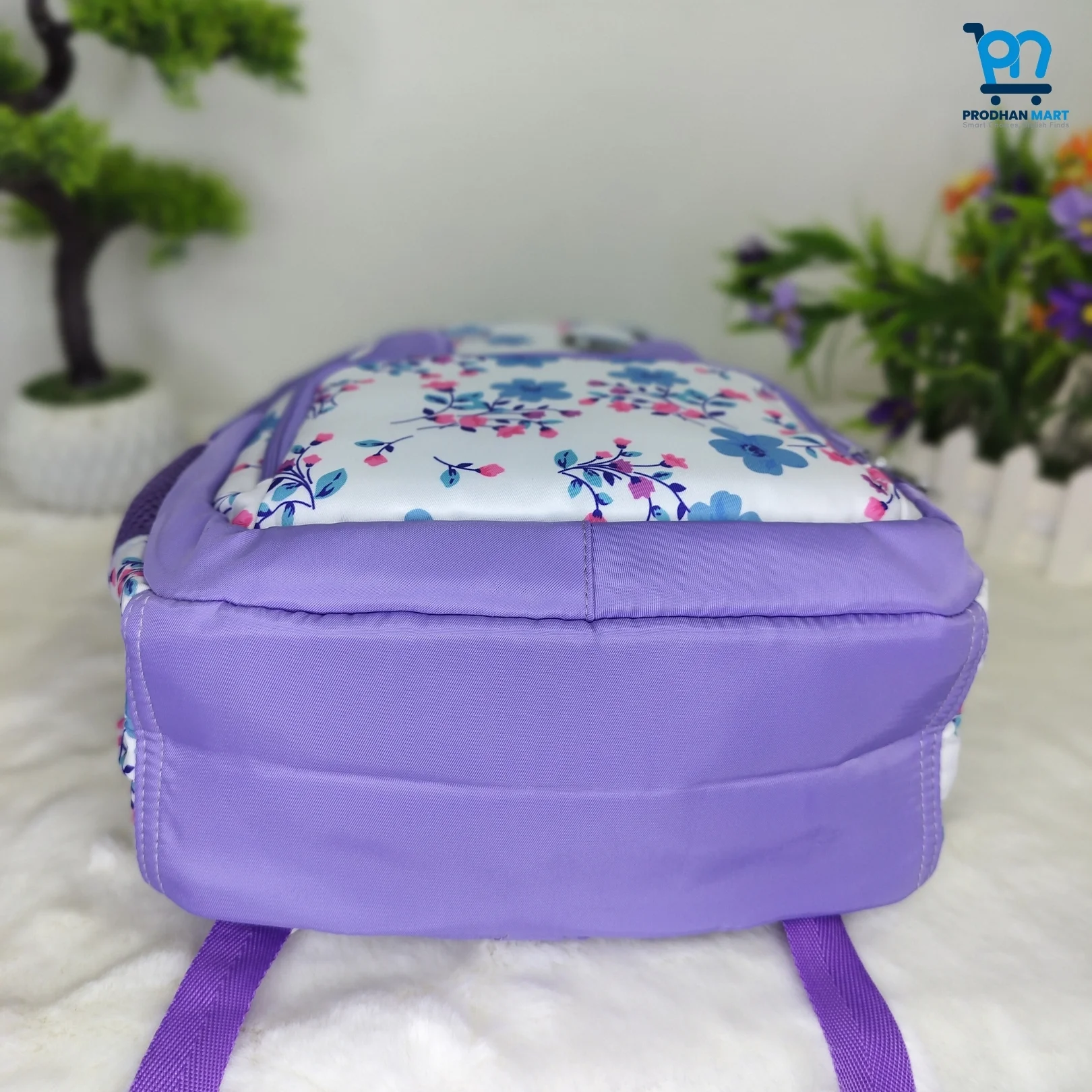 (Class 0-3) Floral Print School Bag (Light Purple Color)
