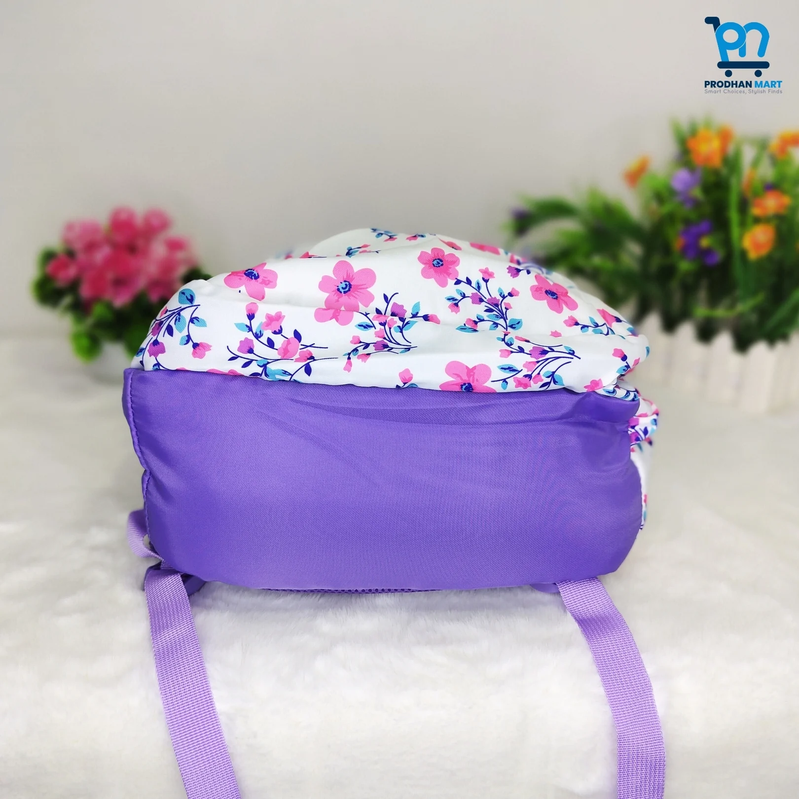 (Class 4-10) Floral Print School Bag (Light Purple Color)
