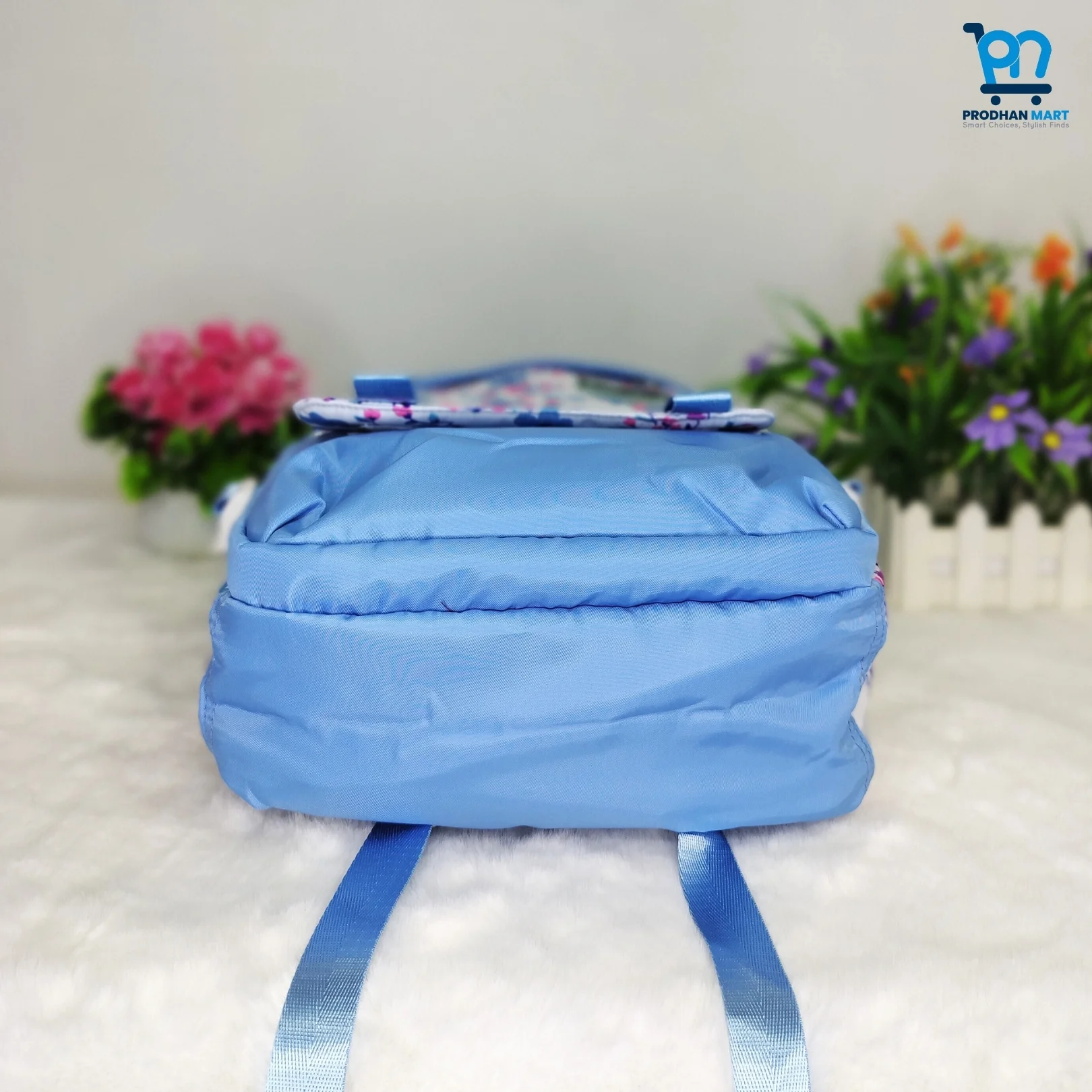 (Class 2-5) Floral Print School Bag (Light Blue Color)