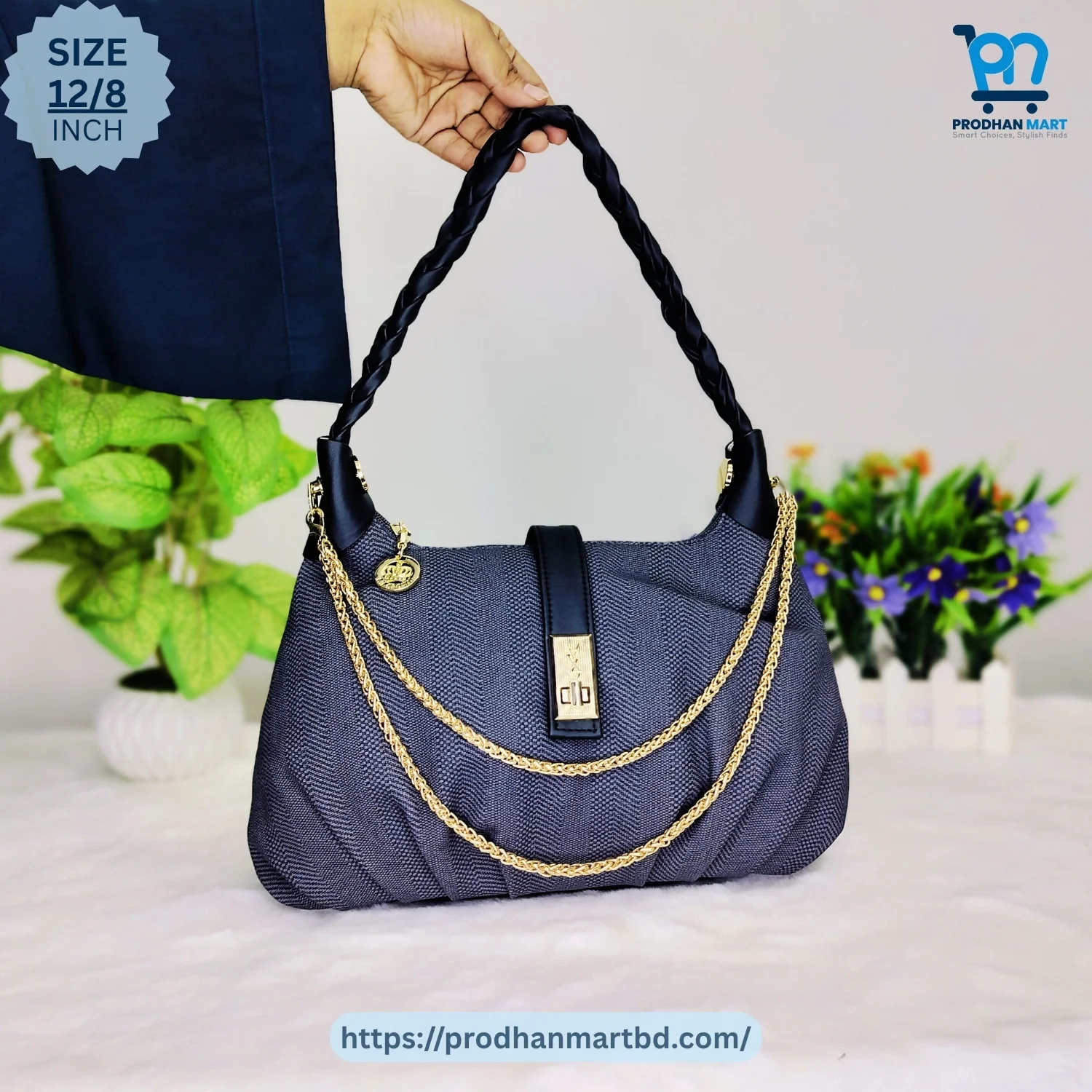 Elegant Chain Handle Shoulder Bag (Navy Blue Color) Elegant Chain Handle Shoulder Bag (Navy Blue Color)