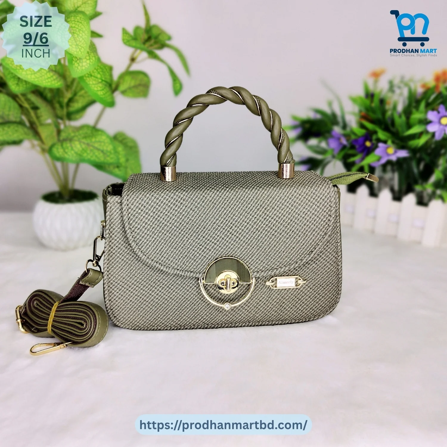 Elegant Twisted Handle Handbag (Olive Green Color)