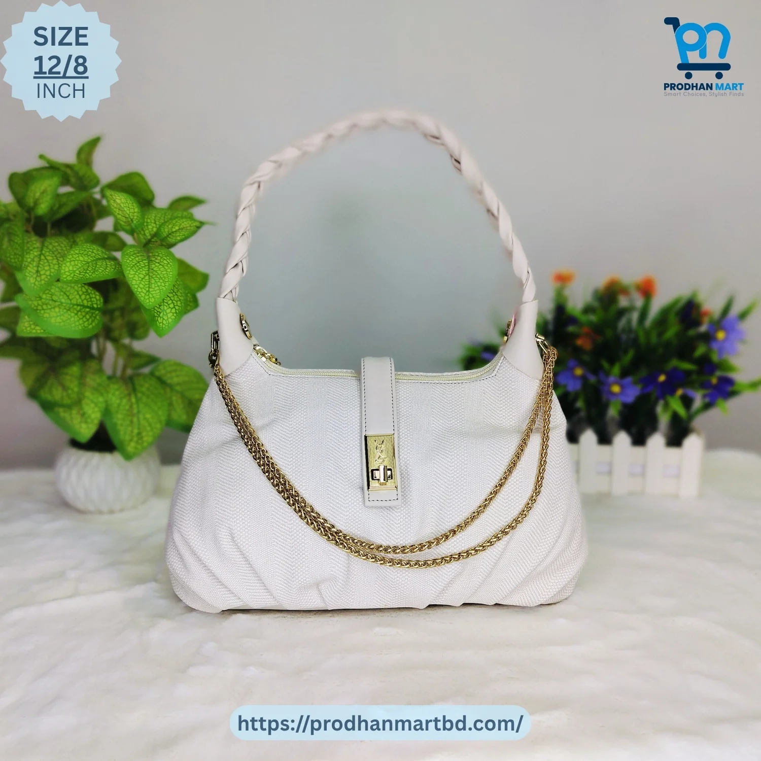 Elegant Chain Handle Shoulder Bag (Off White Color) Elegant Chain Handle Shoulder Bag (Off White Color)