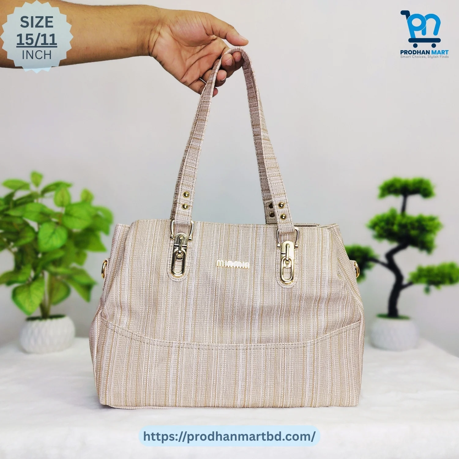 Stylish Golden Stripe Shoulder Bag (Beige Color) Stylish Golden Stripe Shoulder Bag (Beige Color)