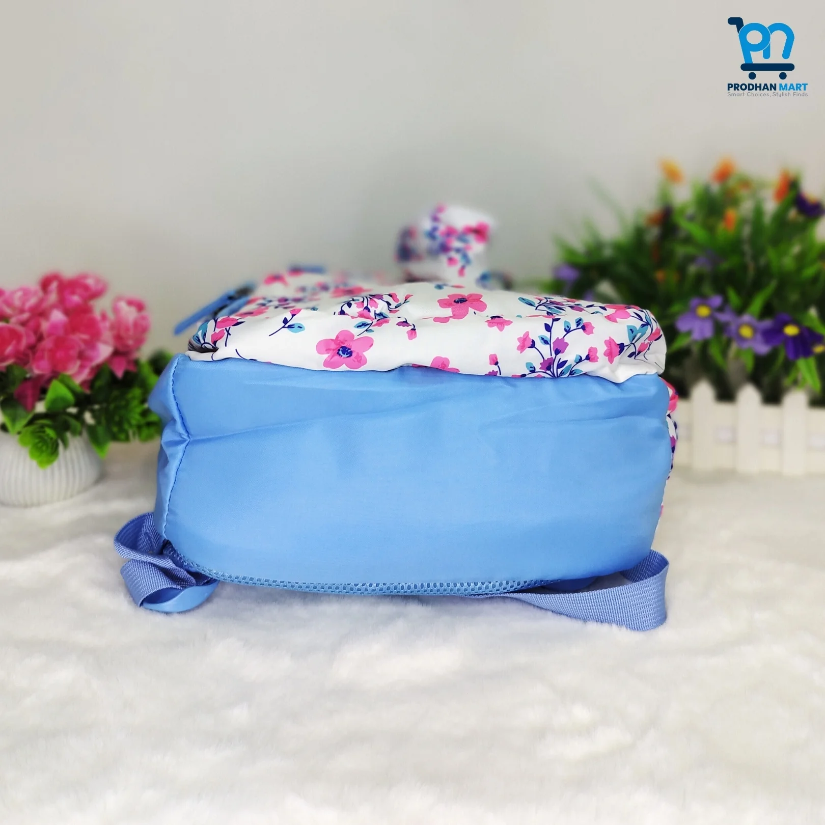 (Class 4-10) Floral Print School Bag (Light Blue Color)