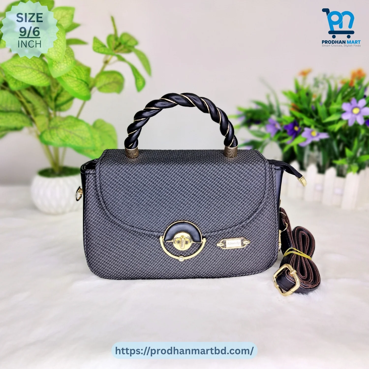 Elegant Twisted Handle Handbag (Black Color)