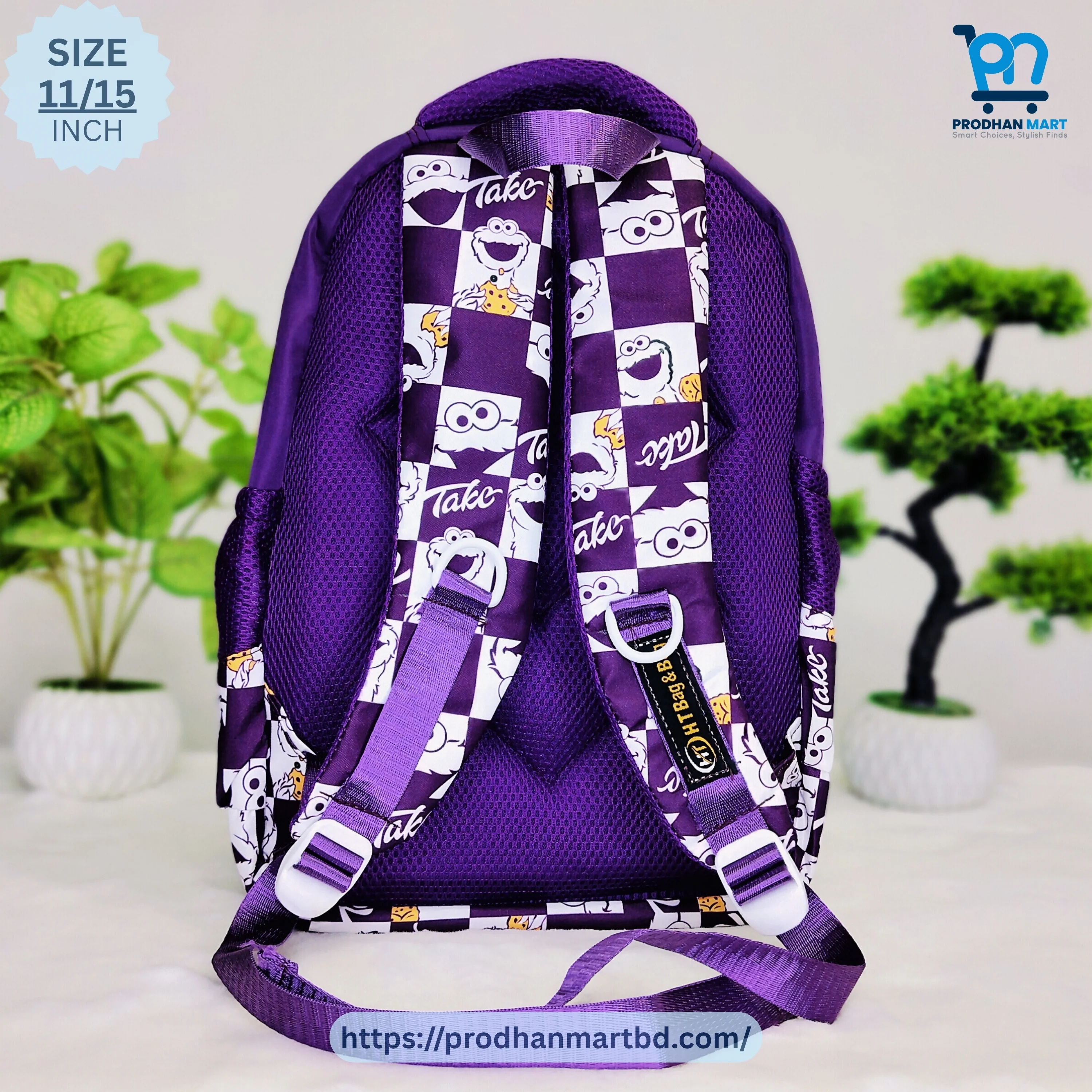 (Class 0-3) Cartoon Print School Bag (Dark Purple Color)