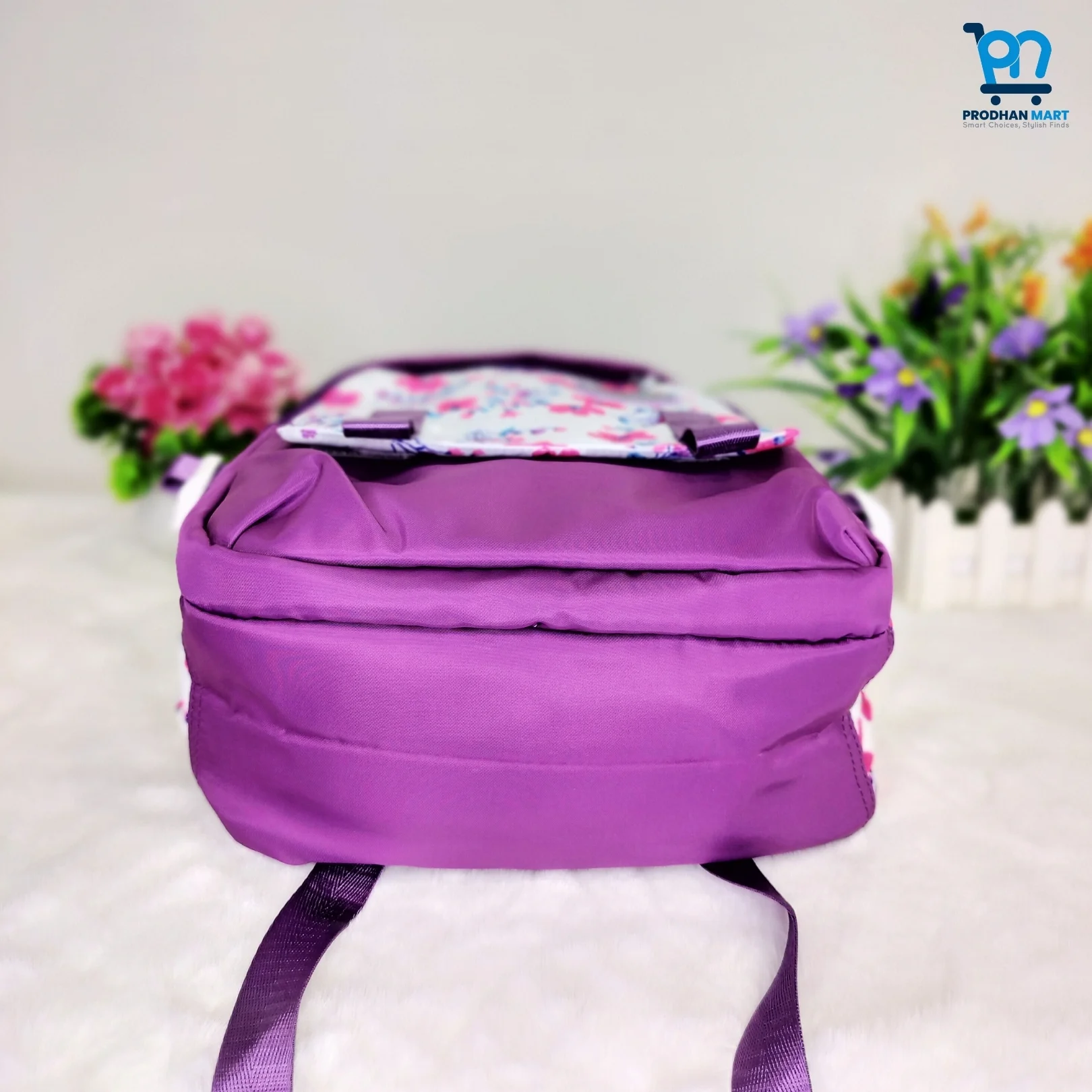 (Class 2-5) Floral Print School Bag (Dark Purple Color)