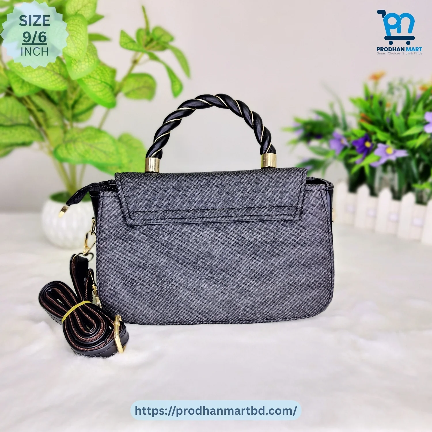 Elegant Twisted Handle Handbag (Black Color)