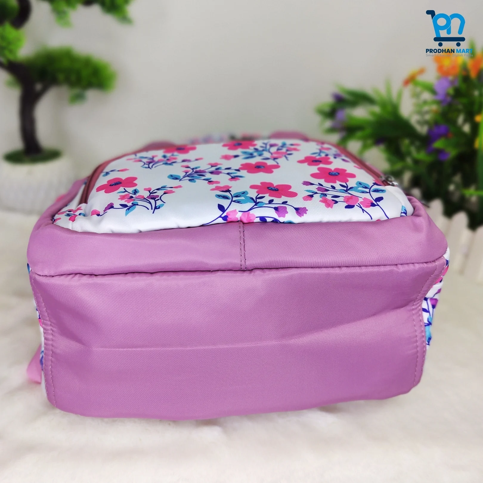 (Class 0-3) Floral Print School Bag (Nude Pink Color)