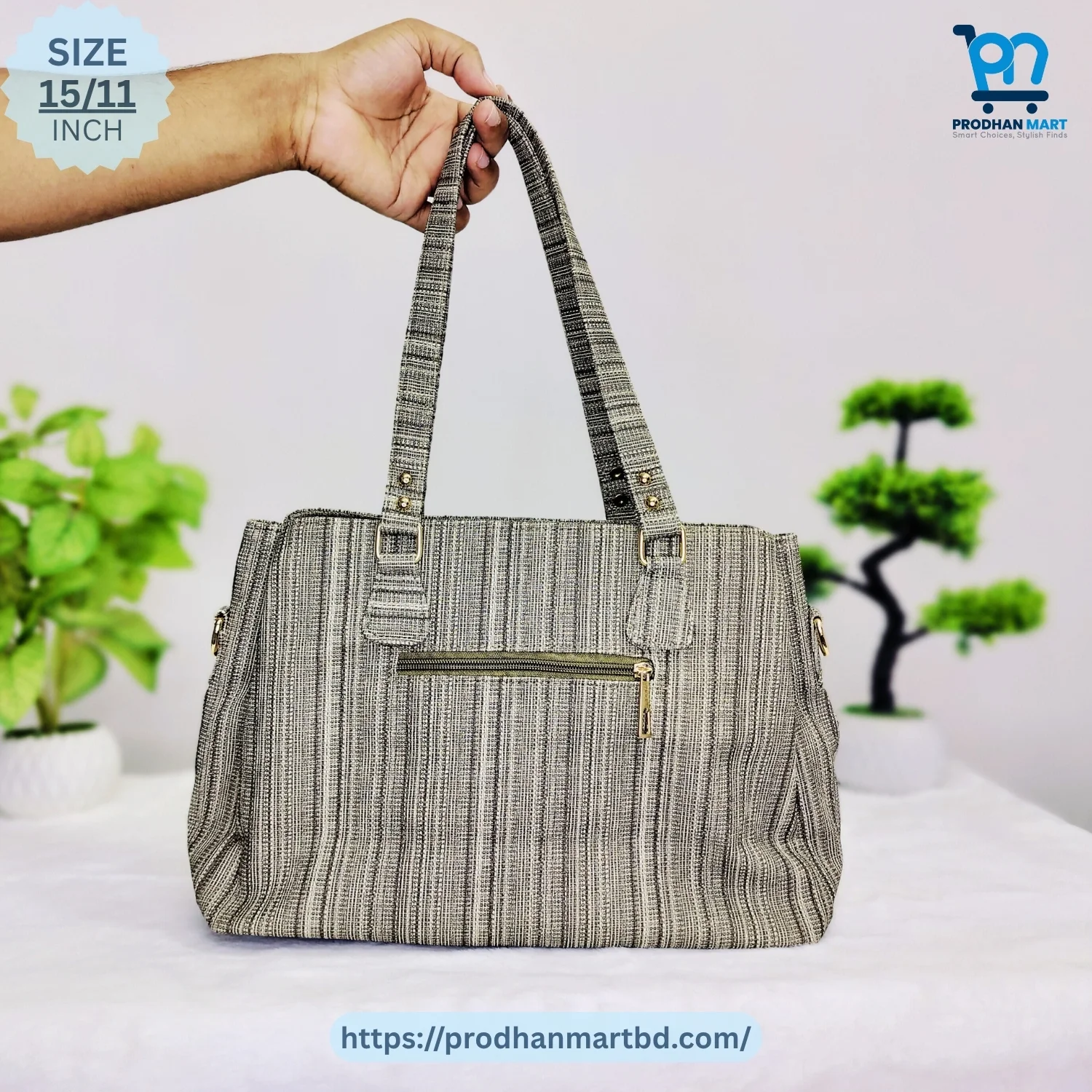 Stylish Golden Stripe Shoulder Bag (Gray Color) Stylish Golden Stripe Shoulder Bag (Gray Color)