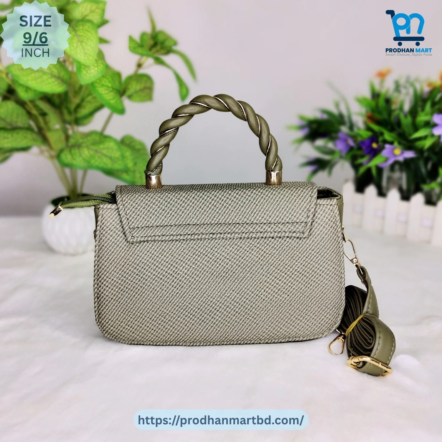 Elegant Twisted Handle Handbag (Olive Green Color)