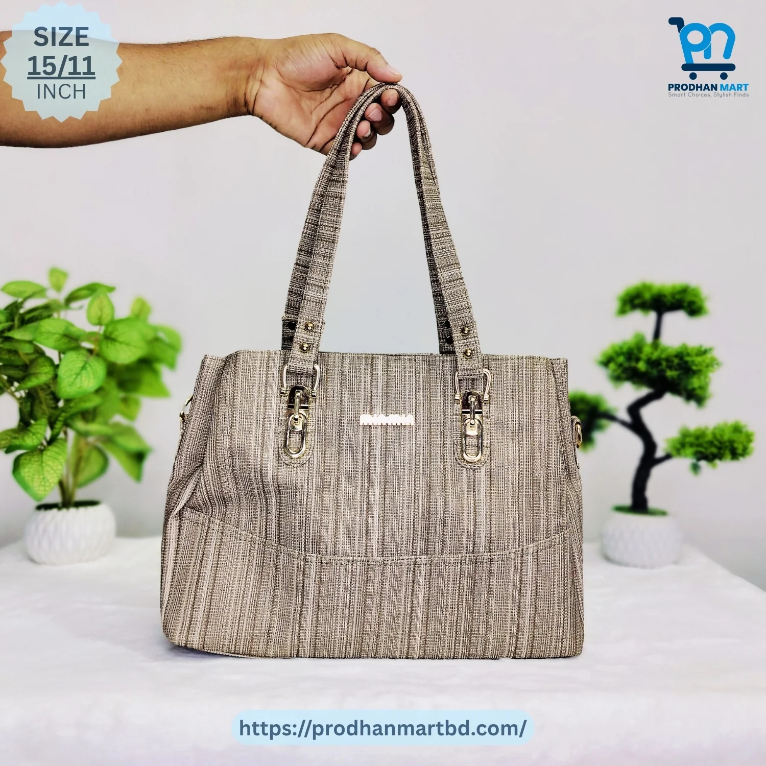 Stylish Golden Stripe Shoulder Bag (Brown Color) Stylish Golden Stripe Shoulder Bag (Brown Color)