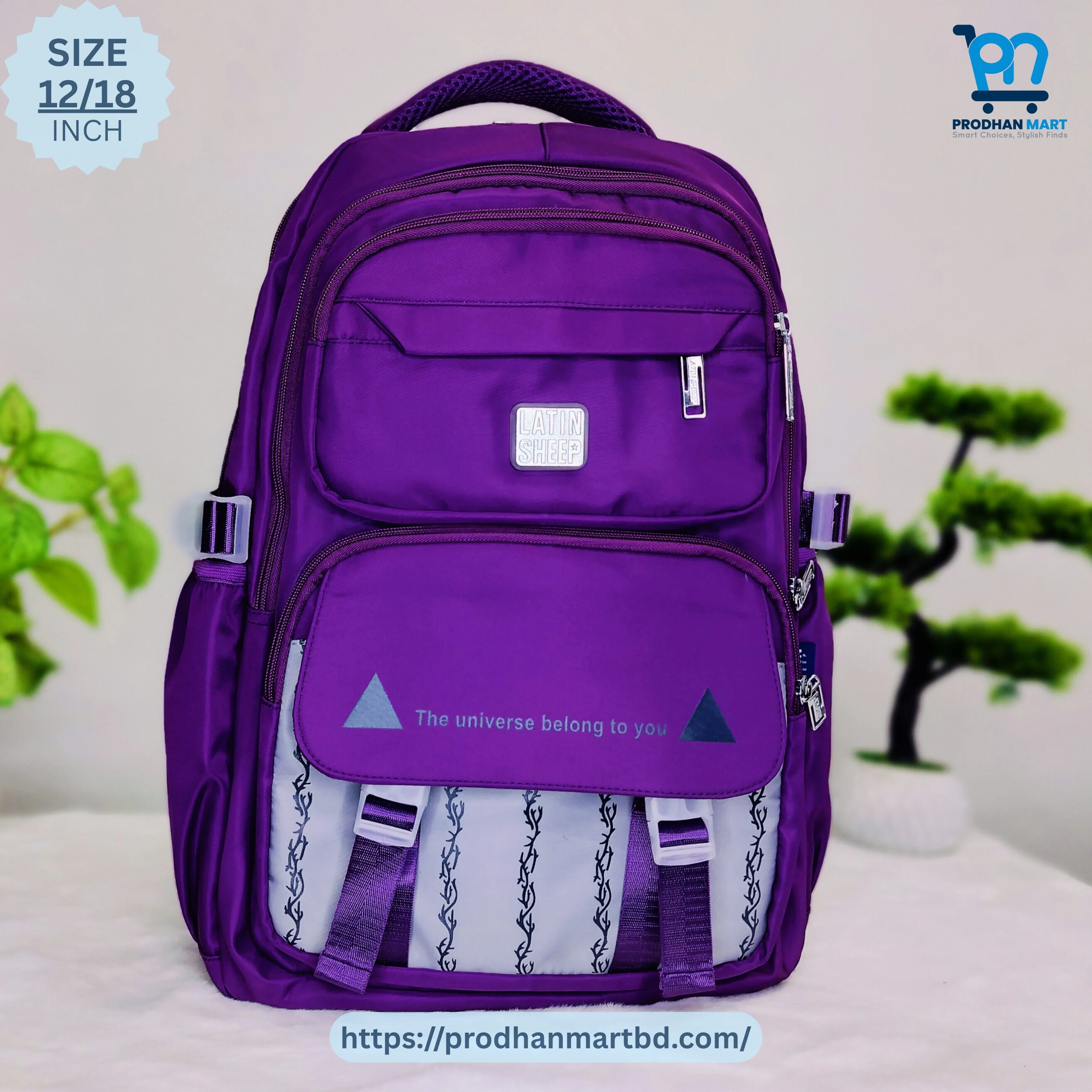 (Class 5-10) School Bag (Dark Purple Color)