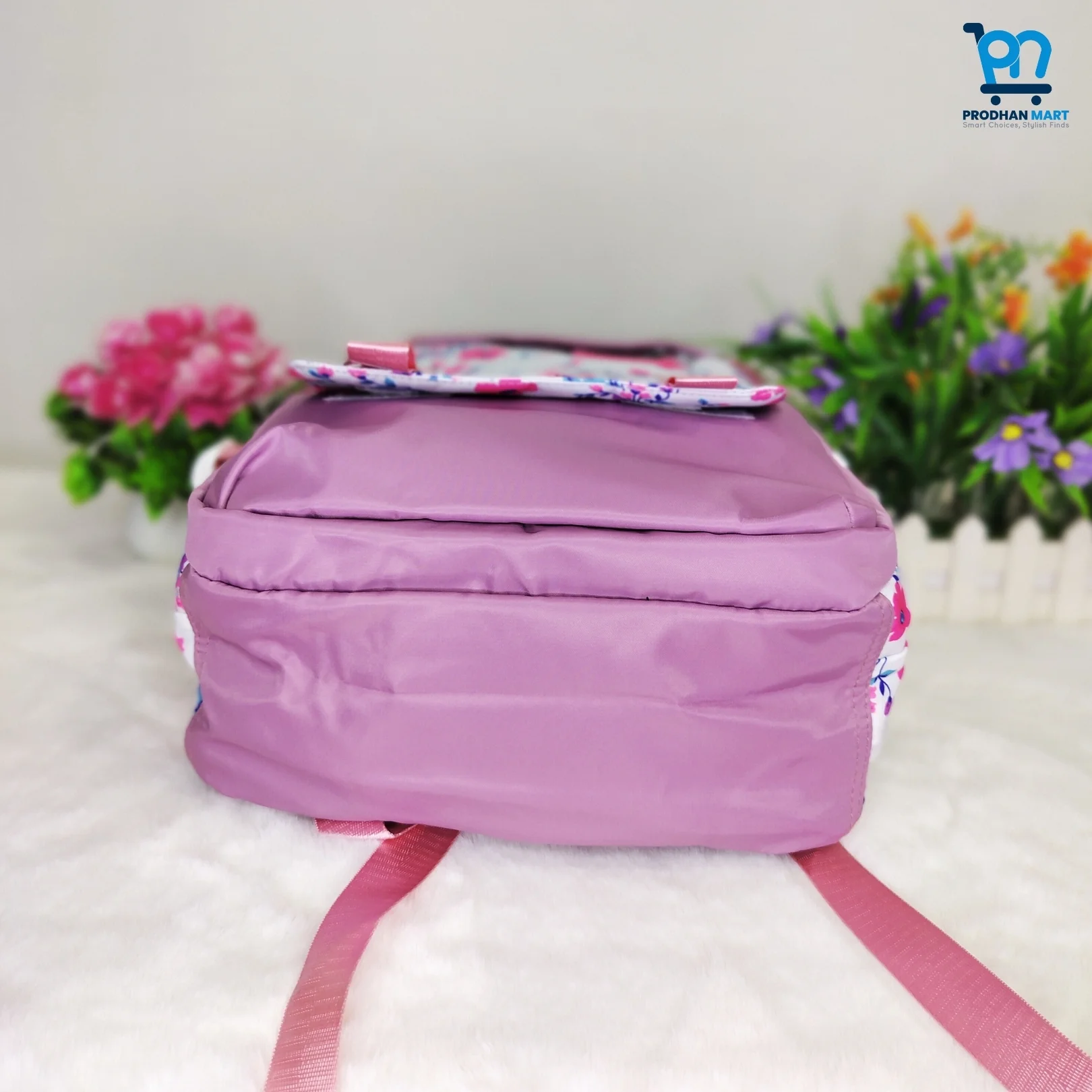 (Class 2-5) Floral Print School Bag (Nude Pink Color)