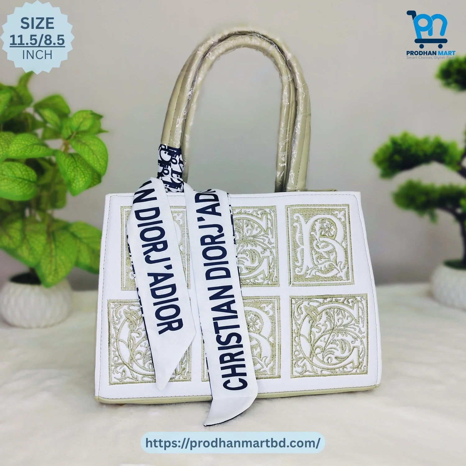 Luxury Printed Designer Tote Bag (White & Golden Beige Color) Luxury Printed Designer Tote Bag (White & Golden Beige Color)