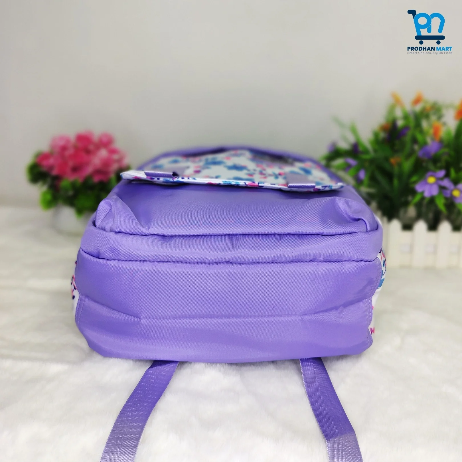 (Class 2-5) Floral Print School Bag (Light Purple Color)