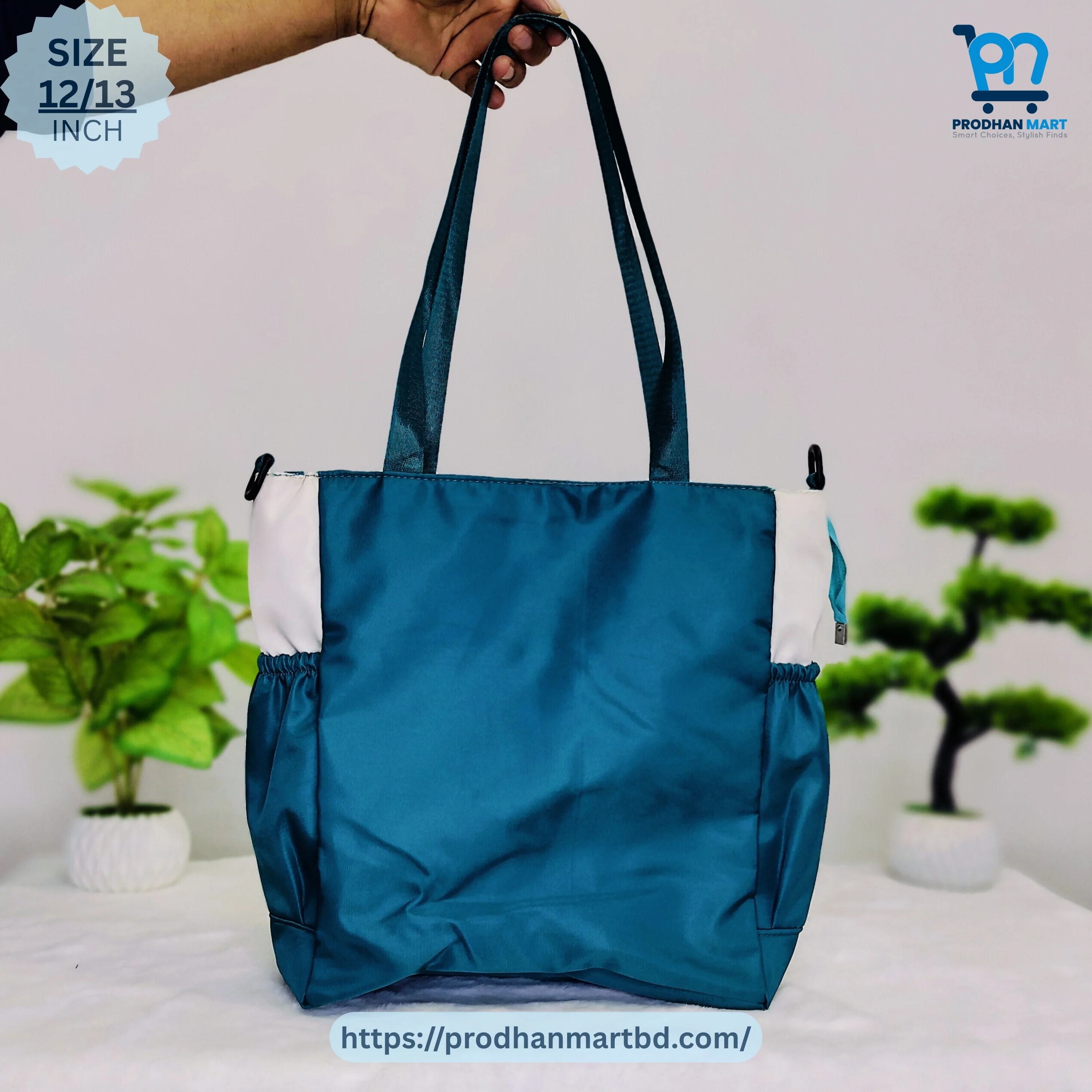 Cartoon Tote Backpack (Off White & Teal Blue)