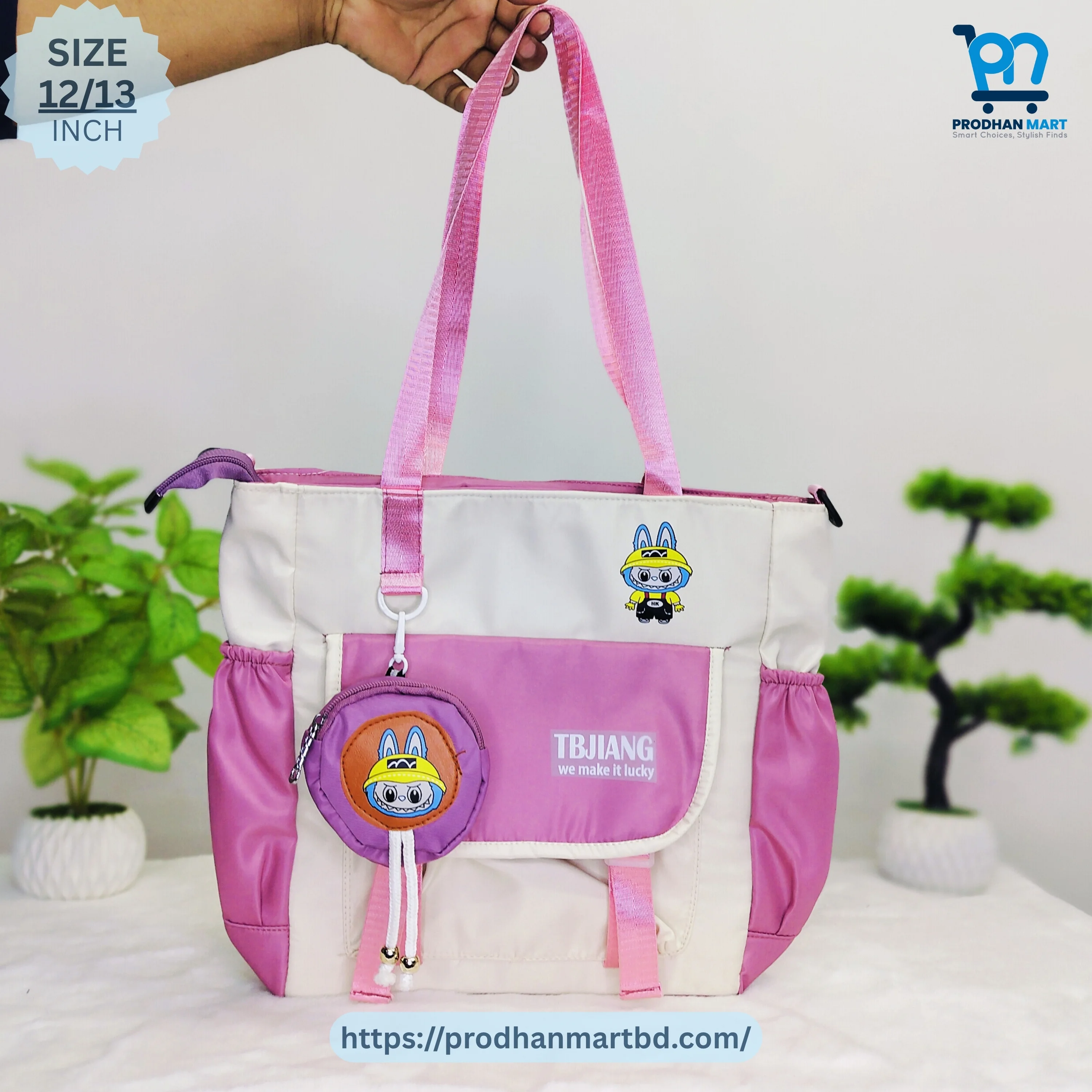Cartoon Tote Backpack (Off White & Pink) Cartoon Tote Backpack (Off White & Pink)