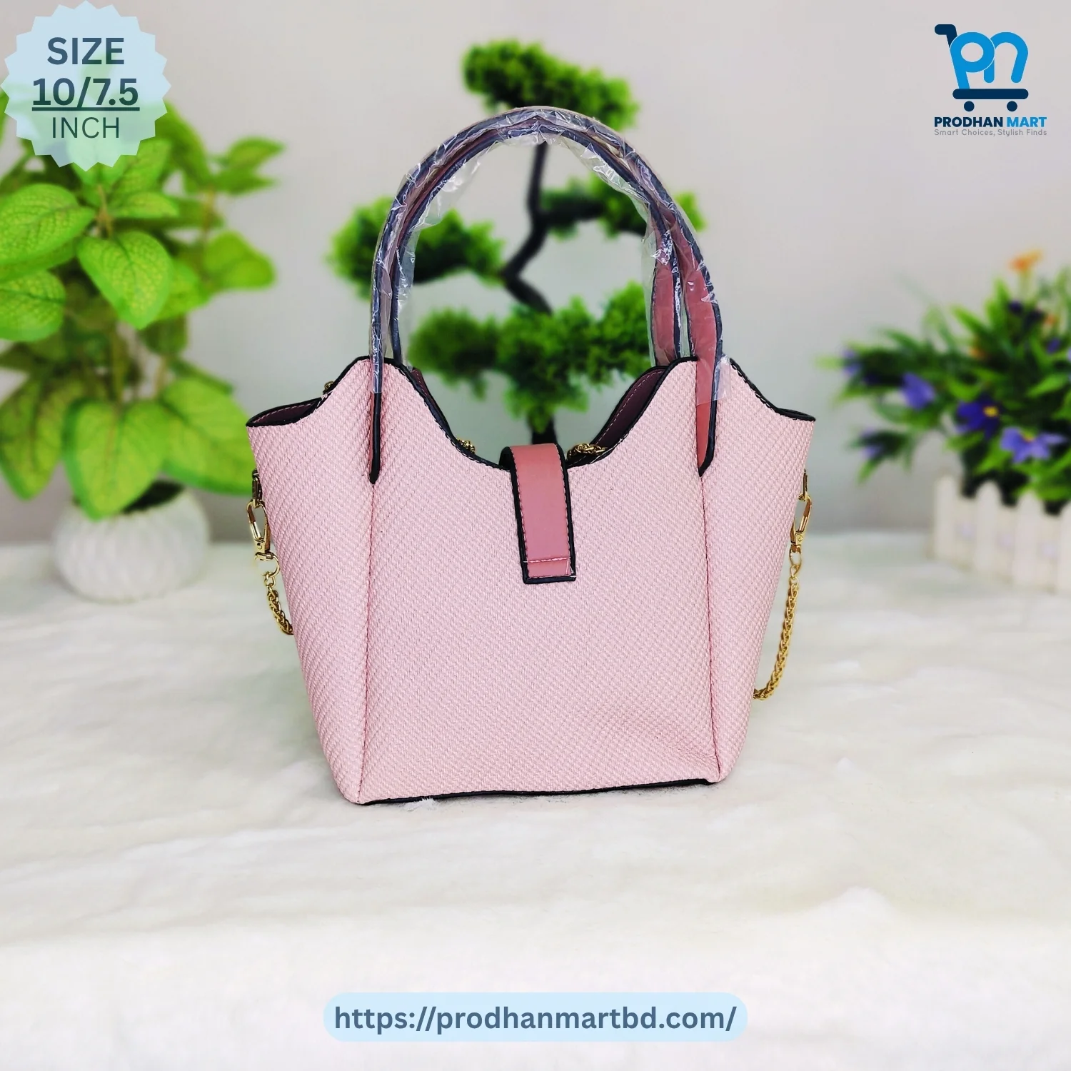 Stylish Chain Accent Tote Bag (Baby Pink Color)